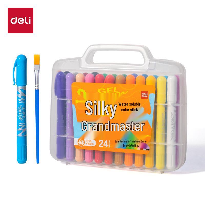 Deli 72126 Twistable Oil Pastels – 12 Vibrant, Water-Soluble Colors for Children's Painting and Student Art.