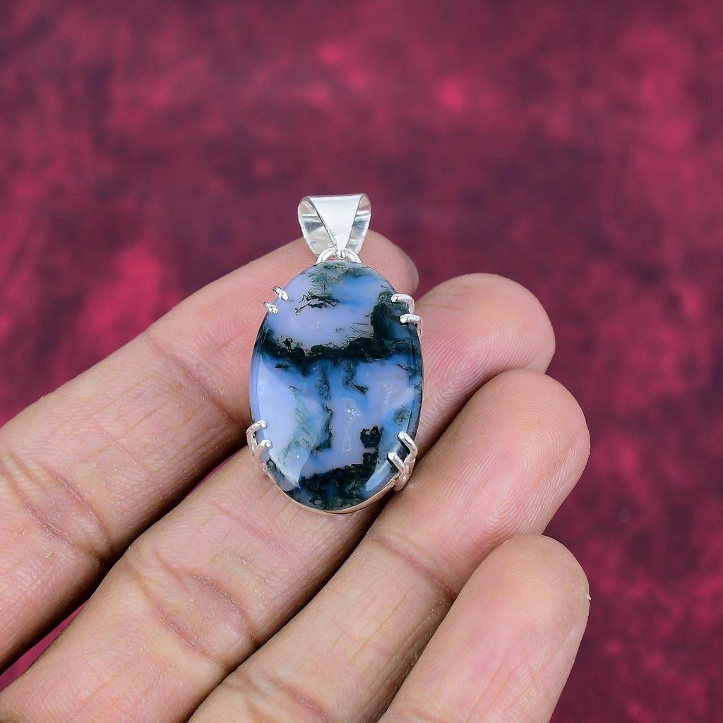 Moos Achat Anhänger, Edelstein Schmuck 925 Sterling Silber Anhänger, Geschenk für Frauen handgefertigter Anhänger