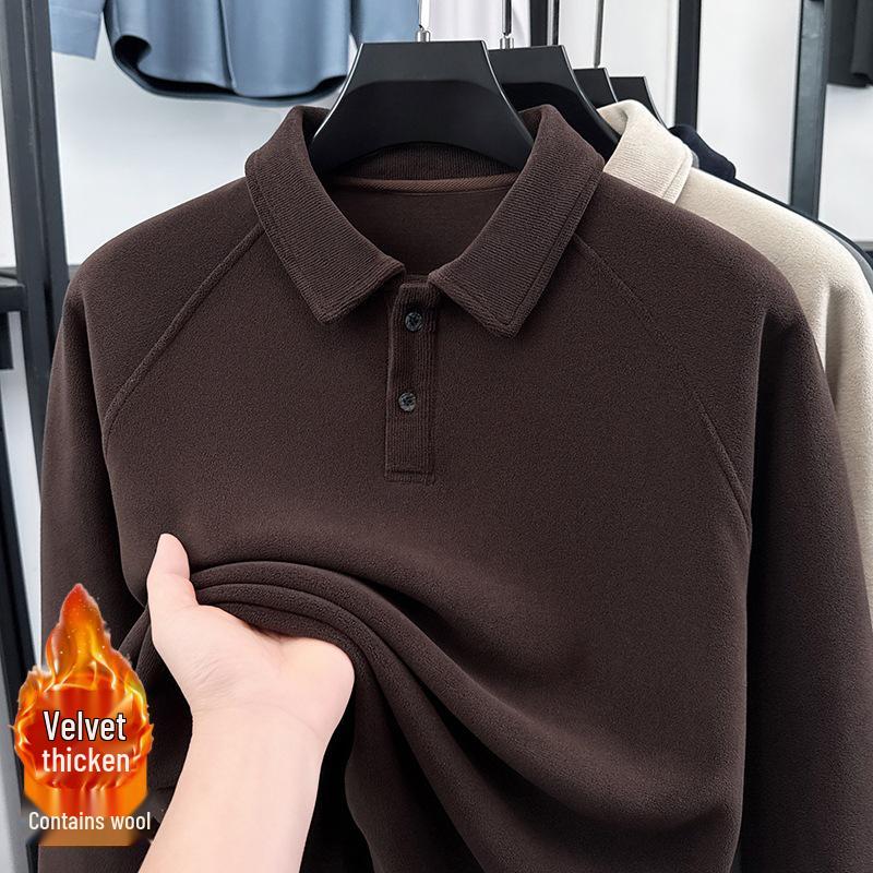 Men's Plus Velvet Thickened Hoodie with Polo Collar - Soft, Warm Autumn/Winter Style