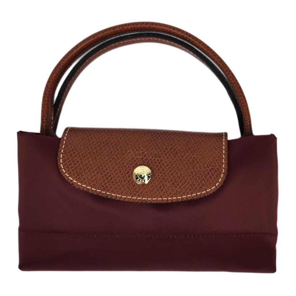 Longchamp Le Pliage Original Series Embossed Logo Nylon Canvas And Leather Dumpling Tote Bag Small Women Tote Bags Brown 1621089P87