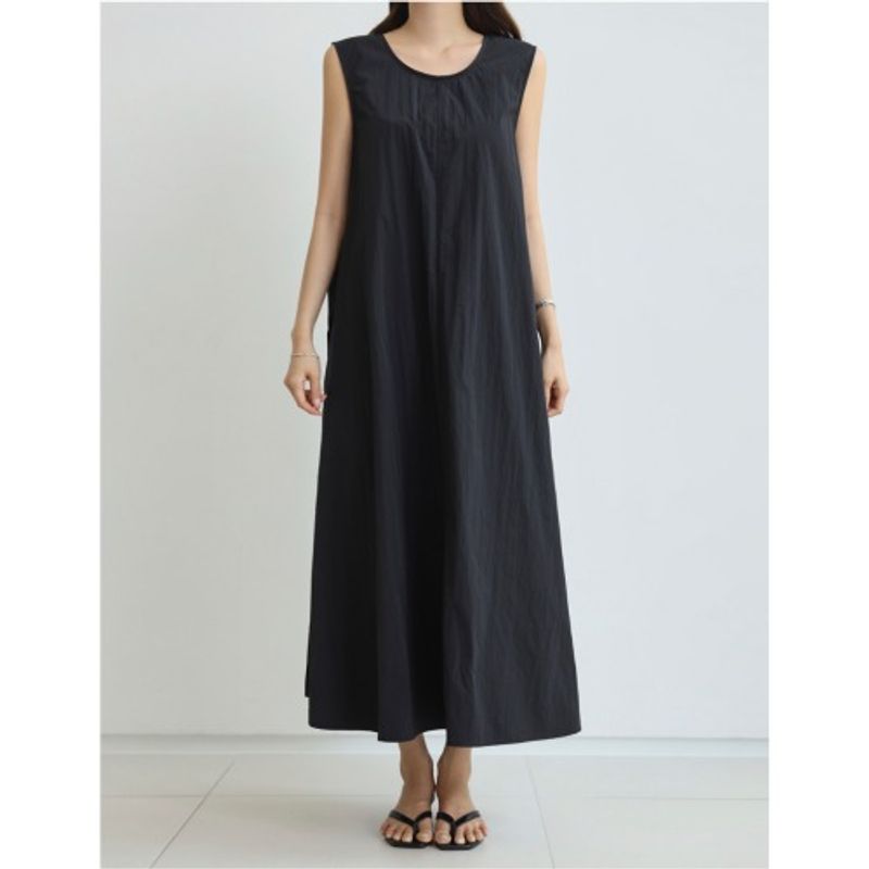 

K-style Plus Size Women s Summer round Neck A- line Loose Casual Pocket Sleeveless Mid Length Long Length Vest Dress L-4XL Black(Figure) 4XL