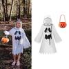 Scary Ghostly Costume for Kids Boys Girls Funny Print Poncho Cloak with Pumpkin Basket Cosplay Halloween Costume