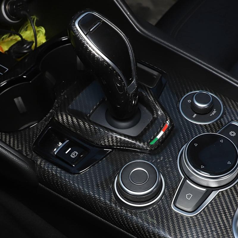 Dry Carbon Fiber Car Gear Shift Panel Frame Trim Cover Replacement For Alfa Romeo Giulia Stelvio 2020 2021 Interior Accessories