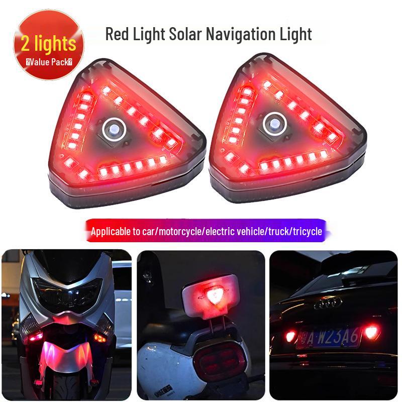 Solar-Powered Triangle Strobe Motorcycle Light - No Wiring Needed