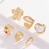 6pcs Ingemark  Irregular Exaggerated Metal Flower Open Rings Women Elegant Baroque Imitation Ring Jewelry Accessories