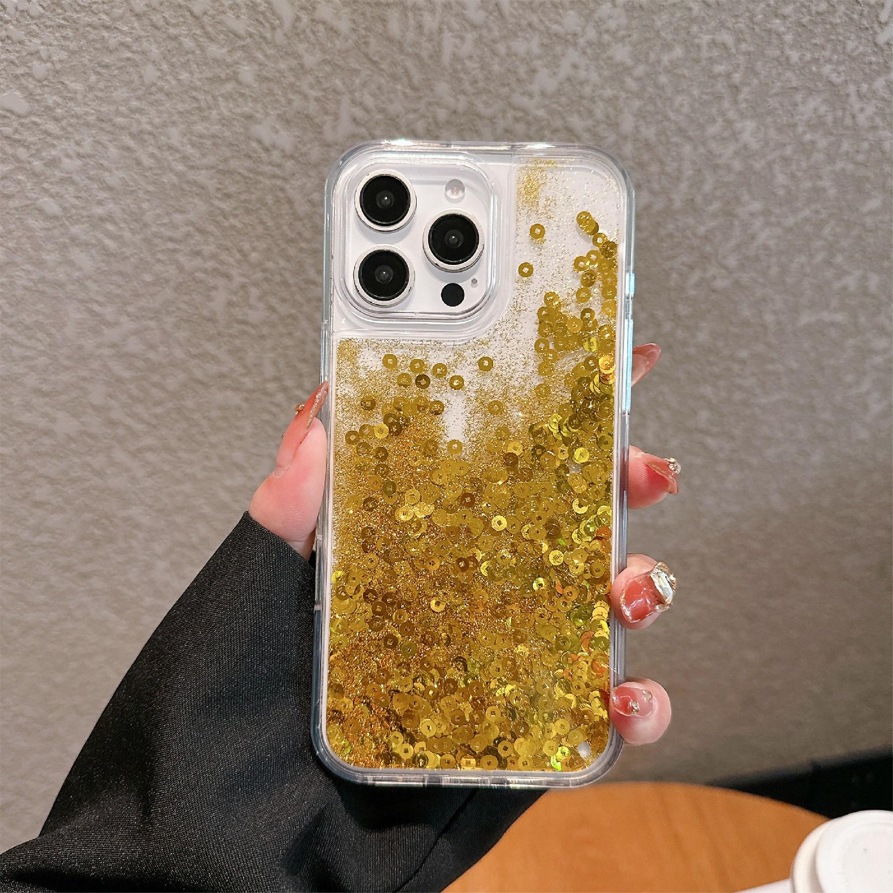 

For iPhone 16 Pro Max Case Glitter Quicksand Flowing TPU+PC Phone Cover Type A