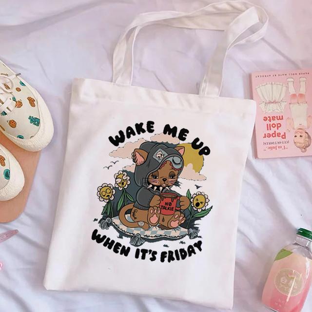 Harajuku Casual 90s Cartoon Character Print Shoulder Bag Canvas Bag Harajuku Shopping Bag Cute Casual Shoulder Bag Handbag Shopp