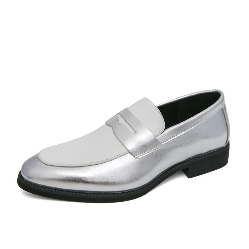 

Fashion 2025 Spring New Men s Comfortable Soft Soled Open Laughing Loafers Fashion Brand Color Blocked Breathable Casual Leather Shoes 46 серебряный