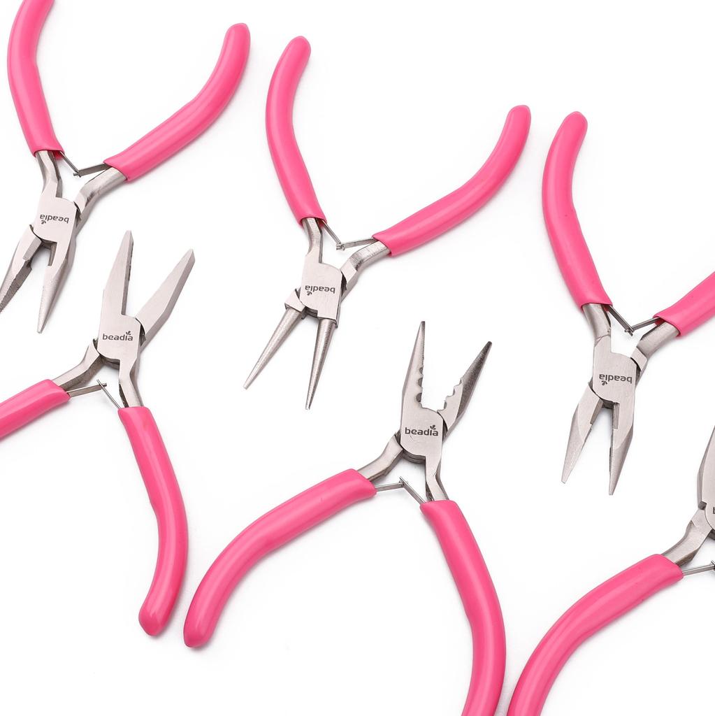 Cute Fuchsia Handle Anti-slip Splicing and Fixing Jewelry Pliers Tools & Equipment Kit for DIY Jewelery Making Needlework