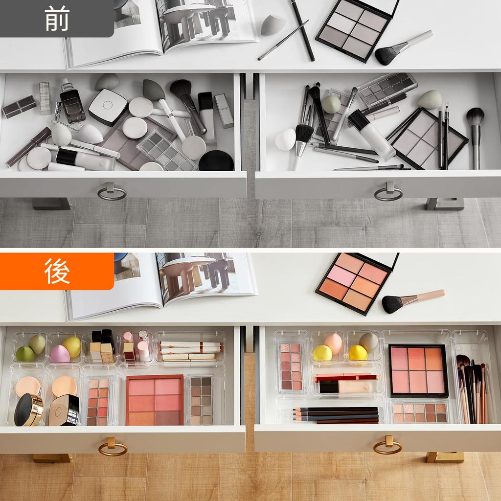 Lifewit 25 PCS Drawer Organizer Set Clear Plastic Desk Drawer Dividers Tradeless Storage Box for Jewelry and Divider Box for Office Makeup, Gadgets,