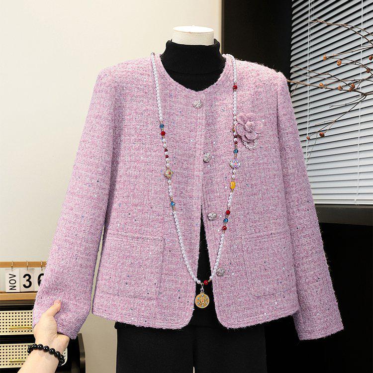 Elegant Autumn Cardigan: High-End Chinese Style for Mothers XL фиолетовый