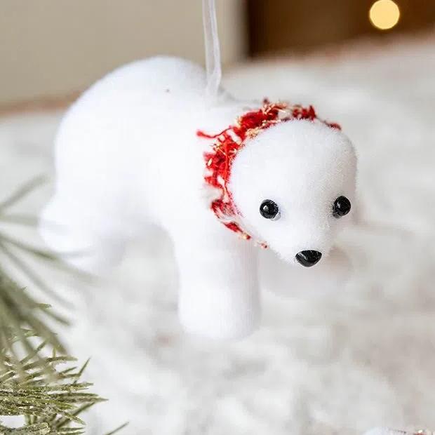 2pcs Cute Christmas Bear Pendant Mini Simulated Polar Bear  New Year Festival Gifts