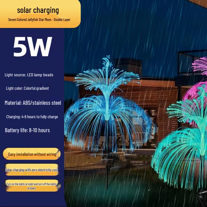 LED Solar Jellyfish Lamp: Seven-Color Stainless Steel Waterproof Outdoor Garden Light
