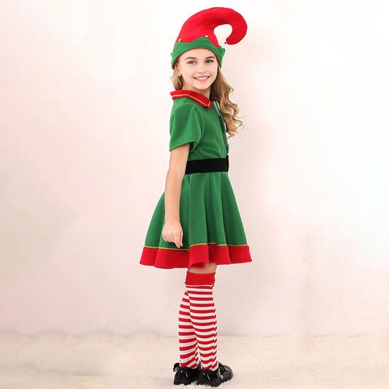 Christmas Elf Costume Set with Hat Accessories Boys Girls Elf Outfit Xmas Holiday Fancy Costume Party Cosplay Santa's Helper Suit