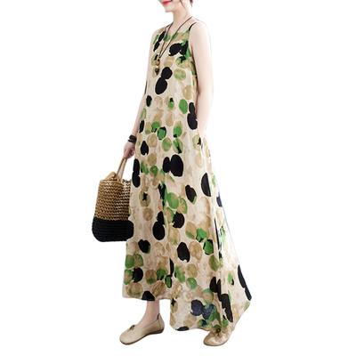 Retro Bohemian Dress Female Floral Cotton Silk Sleeveless Casual Vest Dress Women"s Summer Dresses