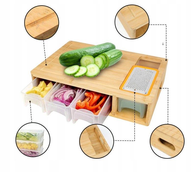 Tagliere Multifunzione in Legno con 3 Cassetti e Grattugie Regalo