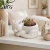 Black And White Plant Pot Decor Flowerpot Ornament, 3D Printed Sleeping Dragon Shape, Matte Large Texture Desktop Ornament Curved Planter, for