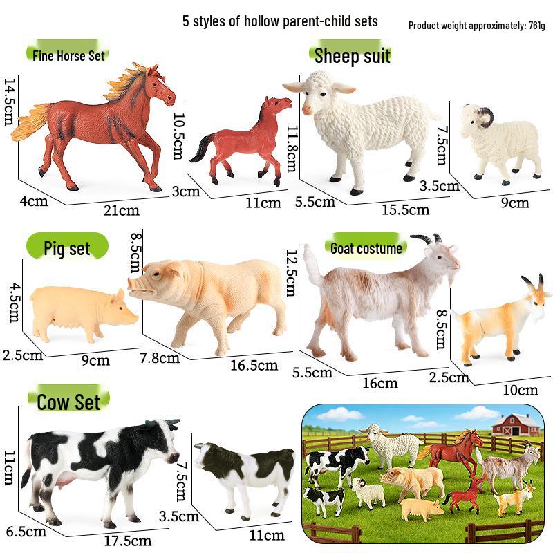 Cross-border Animal Simulation Model Set: Sheep, Sow, Dairy Cow, Horse - Children's Cognitive Toy
