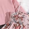 8-12Y Girls' Suit Spring  Autumn and Winter Long-sleeved Cardigan Jacket + Sweet Floral Halter Dress Two-piece Set