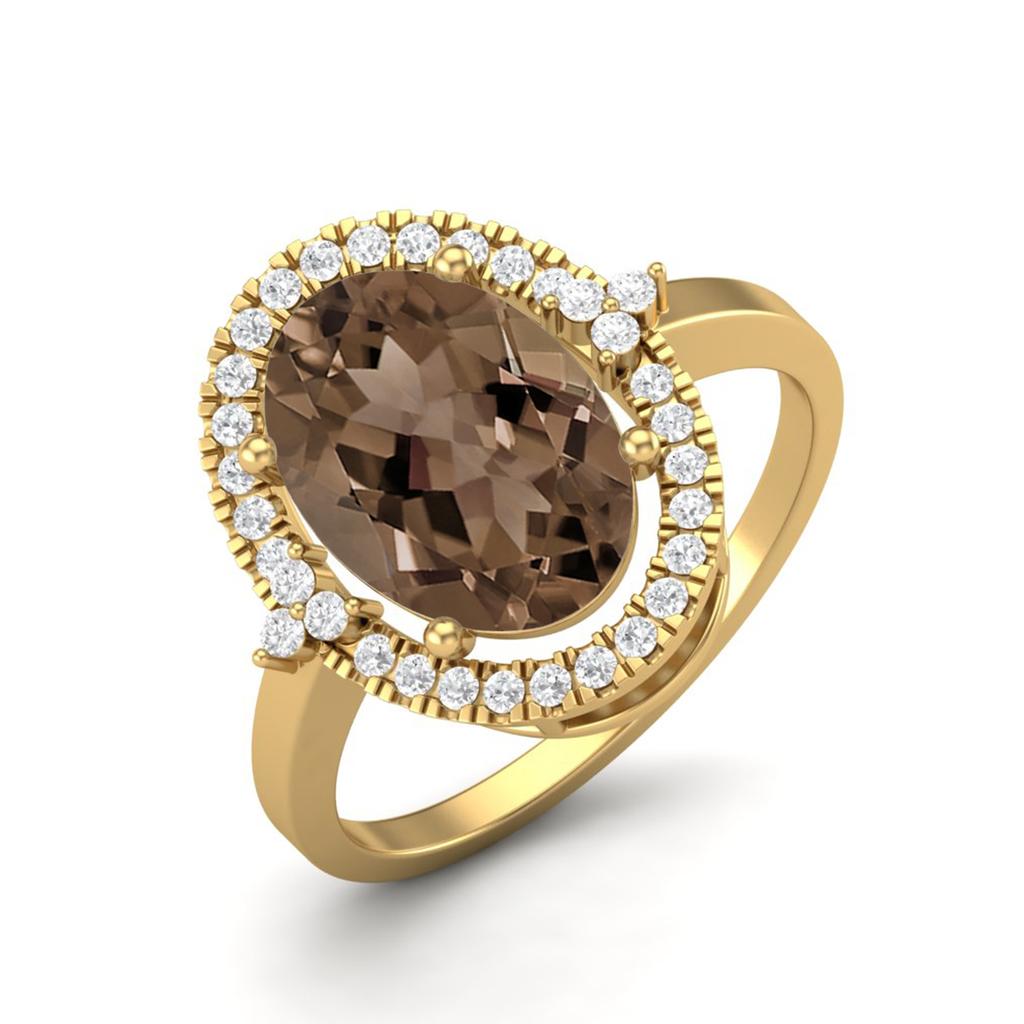 6.5 Ctw Oval Smoky Quartz 925 Sterling Silver Gold Vermeil Cocktail Women Engagement Ring