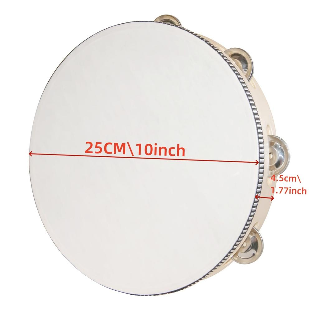 1Pcs Wooden Tambourine 4/6/8/10-Inch White Rim with Metal Jingles Musical Percussion Instrument for Concert Church Party