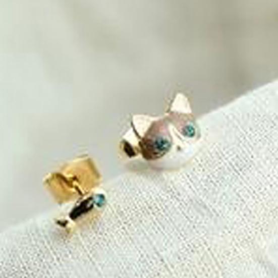 1 Pair Korean Women Cute Cat Fish Rhinestone Stud Earrings Fashion Jewelry