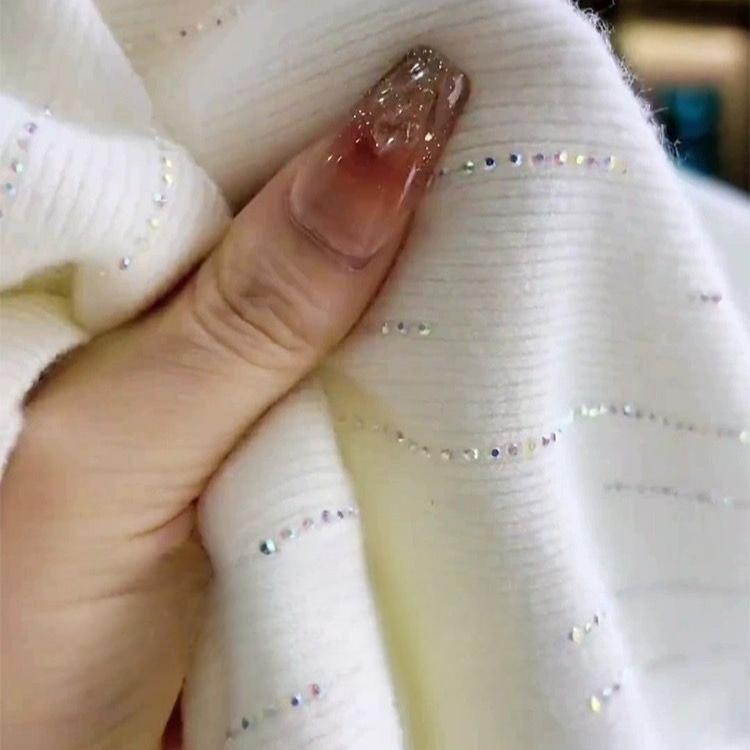 Women's Half Turtleneck Rhinestone sweater Pullover Stretch Knit Sweater Slim-Fit Long Sleeve Knit Top Autumn Winter