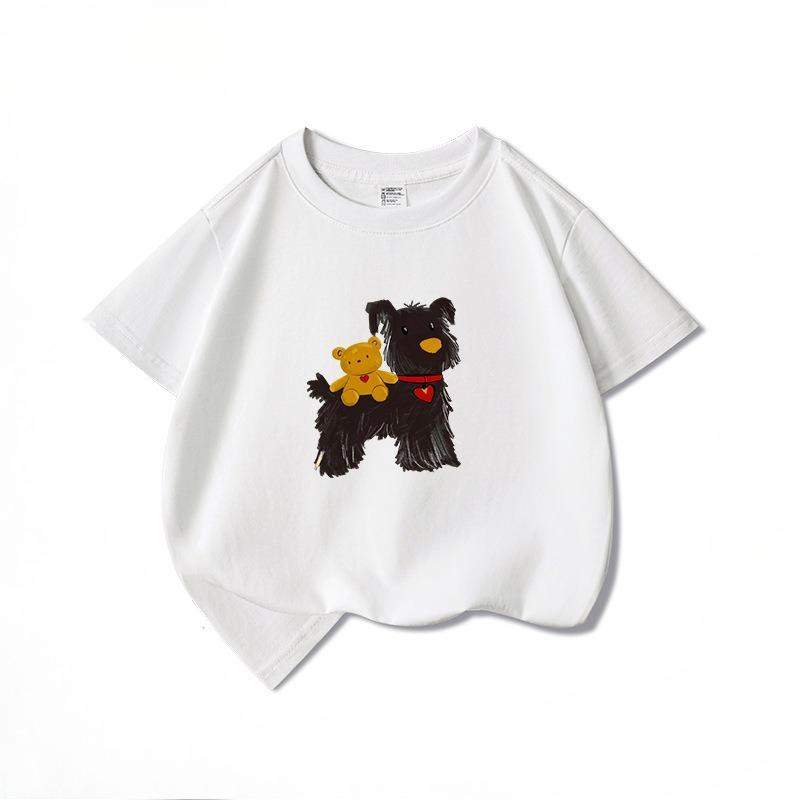 Summer Kids T Shirt with Dog Print Short Sleeve Round Neck Tee for Girls Kids Clothes Girls Clothes