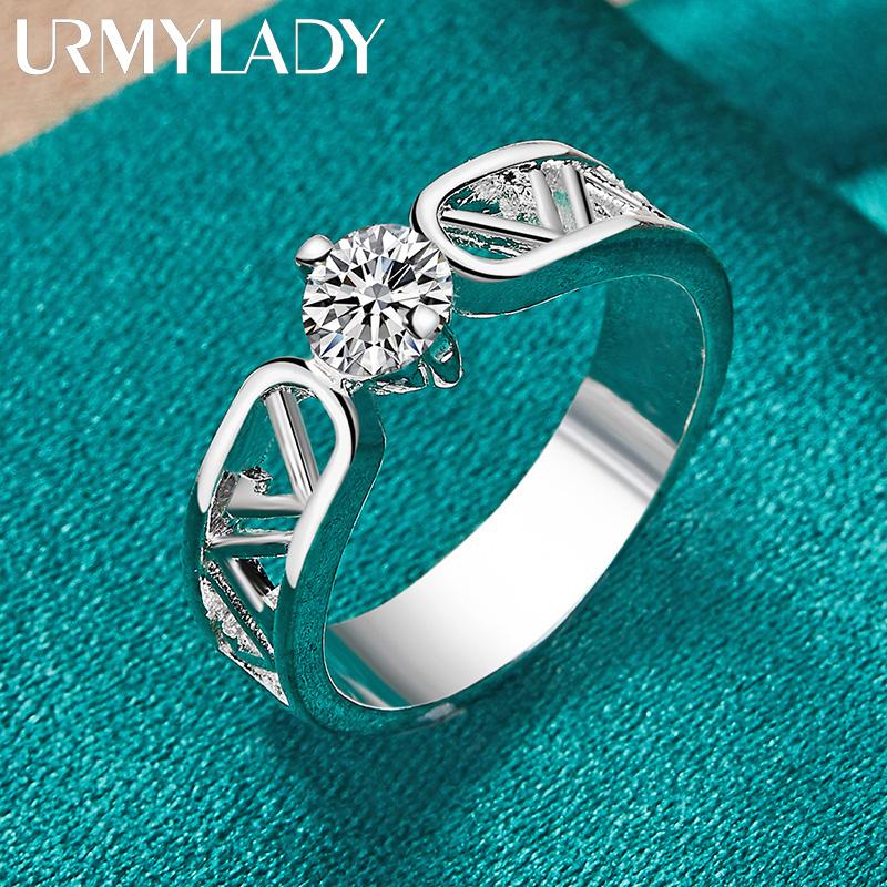 925 Sterling Silver Hollow V Zircon 7 8 9 10 Ring For Women Fashion Jewelry