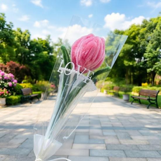Twist Stick Tulip Bouquet Suede Texture Artificial Tulip Flowers in Pipe Cleaners Tulip Flowers Bouquet Long-Lasting Simulation Tulips for