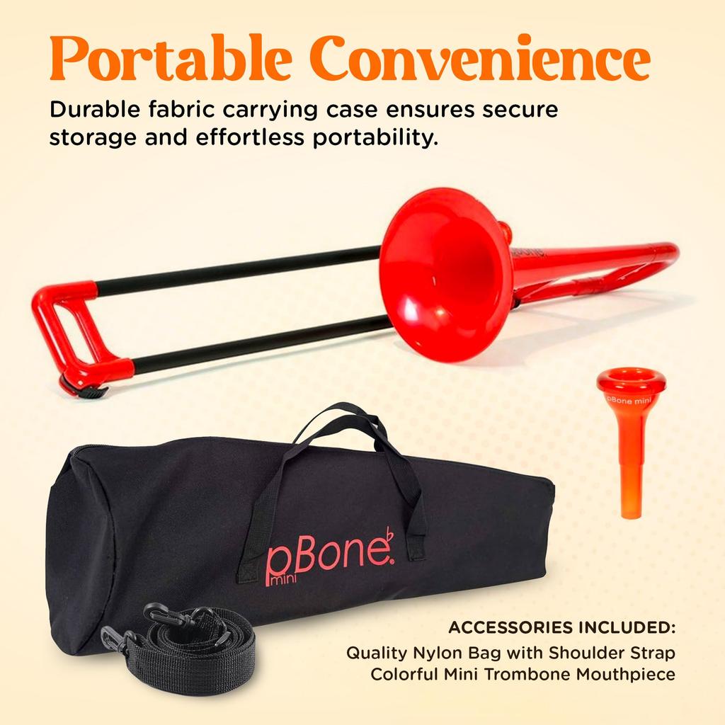 pInstruments Plastic Wind Instrument Eb Alto Trombone pBONE Mini Lightweight & Highly Durable ABS Biocoat Antibacterial PBONE2R Red (MouthpieceCarry