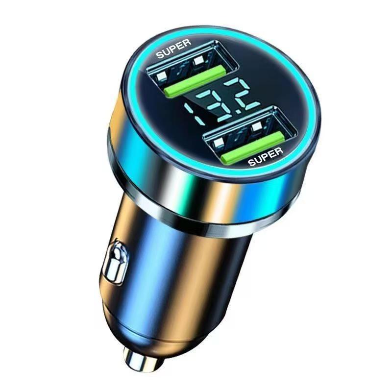 66W Fast Charging Car Charger with Digital Display and Metal Ring