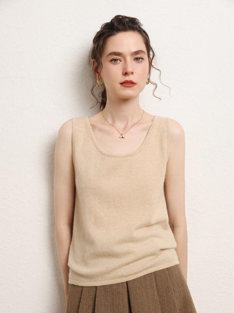 Women's Cashmere Knit U-Neck Vest - Autumn/Winter Style, Wide Shoulder Strappy Base Layer, Versatile and Simple.