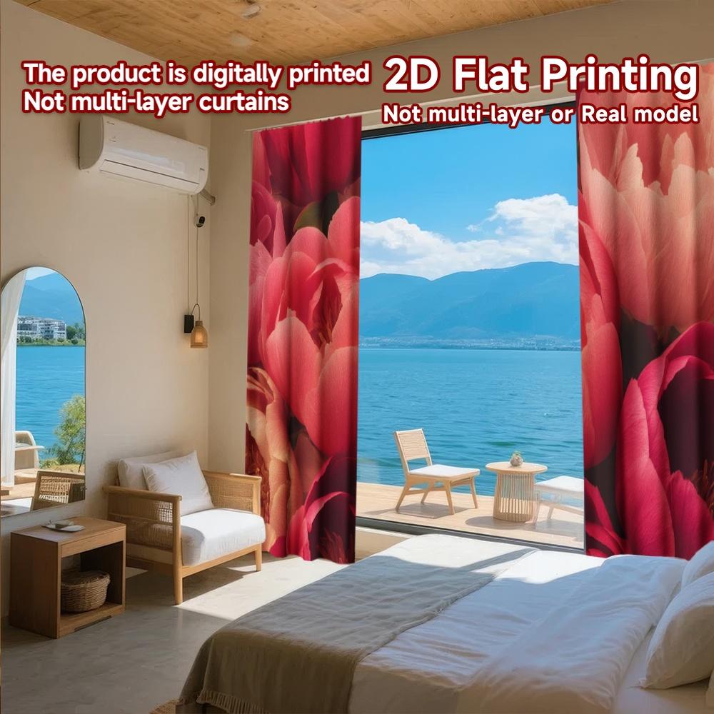 2D FLAT PRINTING 2pcs Curtains (Without Rod) Floral Elegance in Bloom (3) New year Festival Minimalist Curtains Polyester Easy