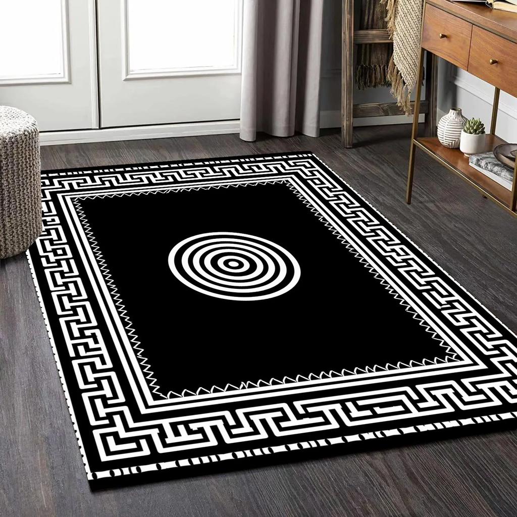 Luxury Carpet for Living Room Modern Black White Geometric Non-slip Lounge Soft Rugs Decoration Home Bedroom Floor Door Mat