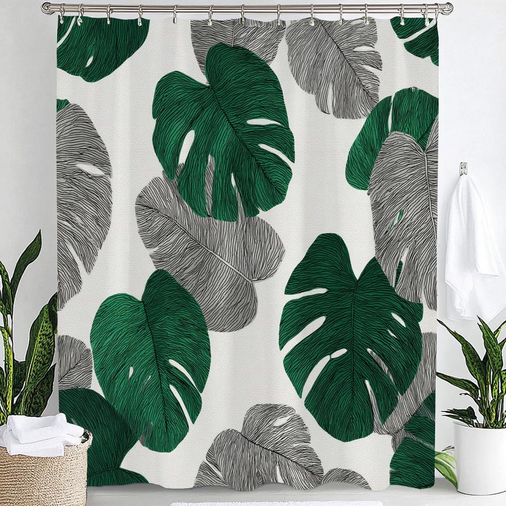 Leaves Print Shower Curtain,Tropical Plants and Leaves Bathroom Decoration Curtain Partition Privacy Hanging Curtain with Hooks