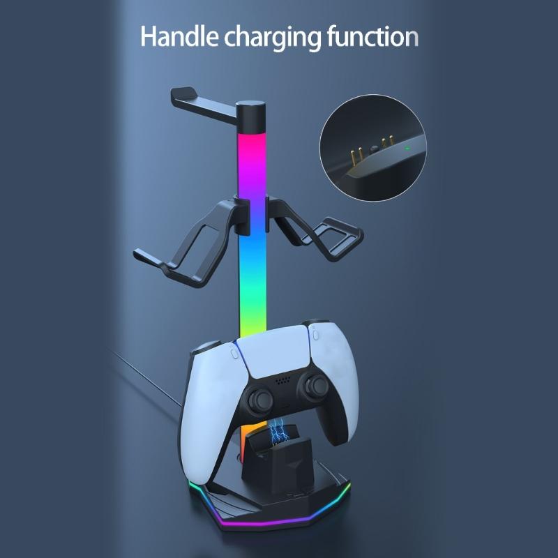 Game Controller Charging Dock Base With Led Lighting And Headphone Holder For P5 Organized Gaming Setups