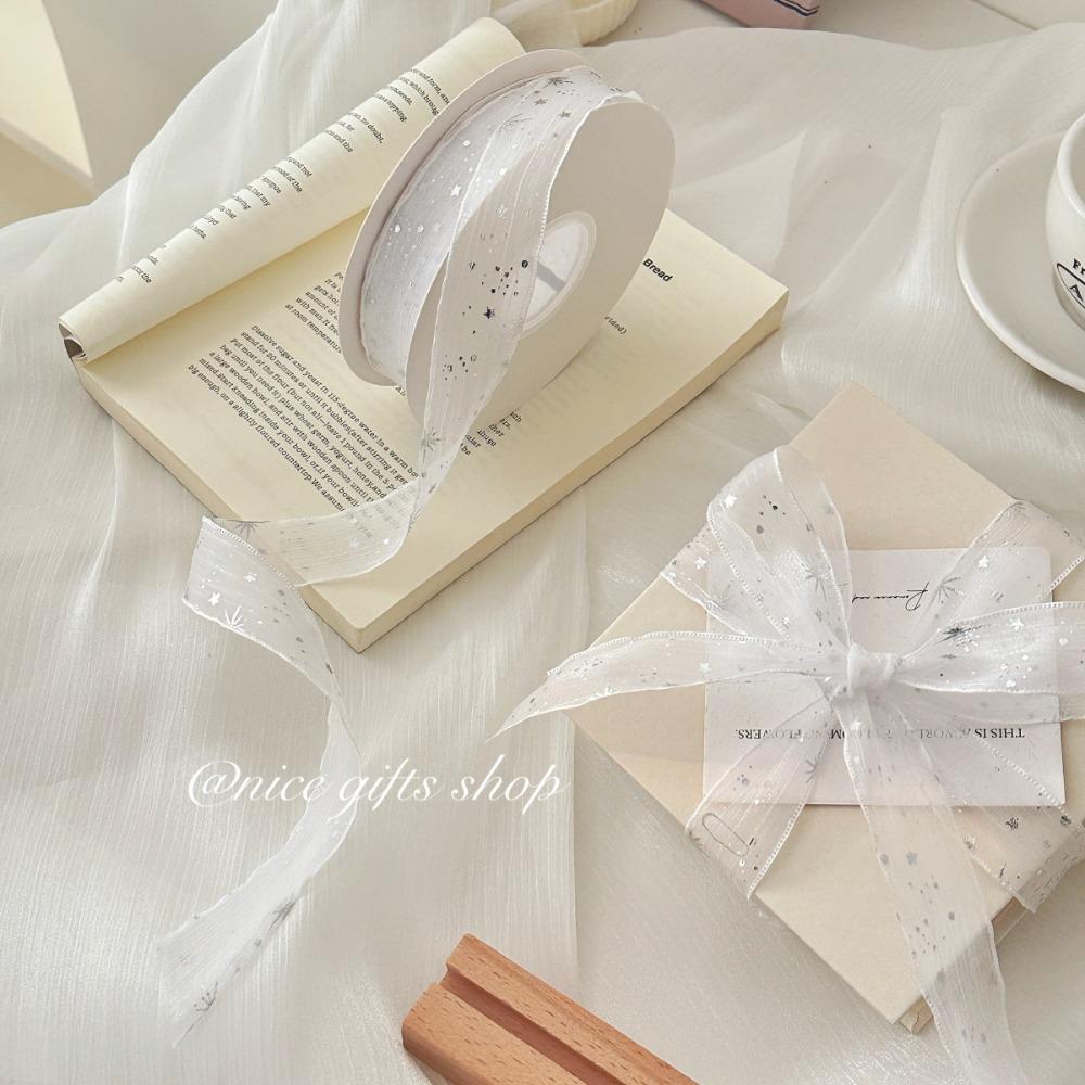 Kreatives 10 Yards Silber Sternband 2,5 cm Geschenkverpackung Sträuße Glitzer Schnee Band Glitzer Blume Verpackungsband