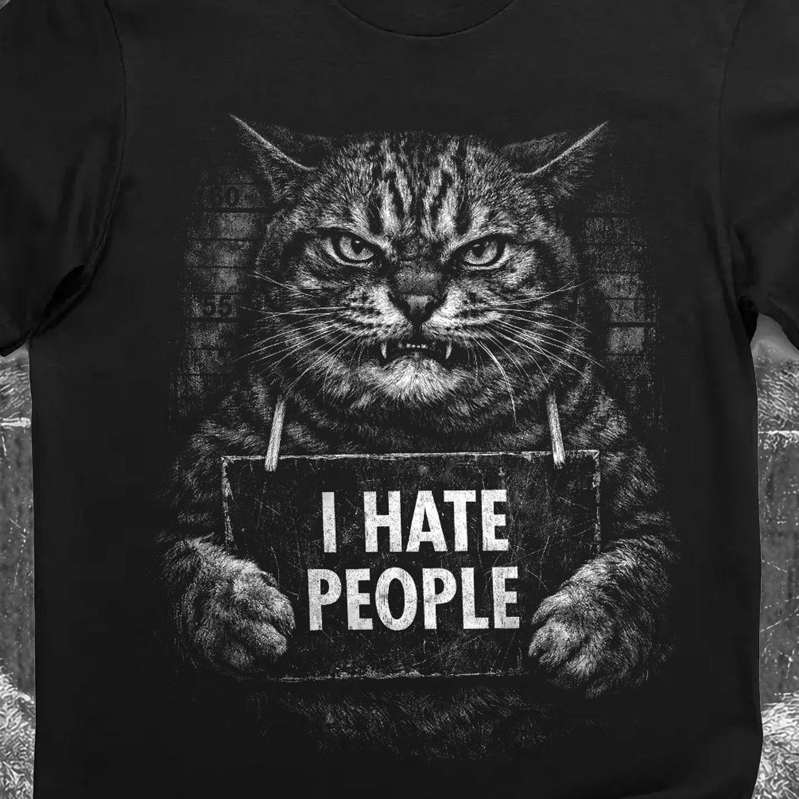 Antisocial Tee | I Hate People Cat Shirt – Funny Introvert Cat Mugshot 2XL