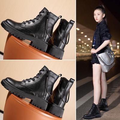 Cizme retro pentru femei, pantofi cu platformă, din piele naturală, cu dantelă, fermoar lateral, toc gros, cu toc jos, scurte, încălțăminte feminină