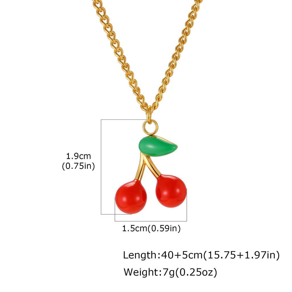 Vnox Vergoldete Kirsch-Ohrringe Anhänger Halsketten für Damen Niedliche Süße Emaille Obst Steckerohrringe Zubehör Trendiger Schmuck