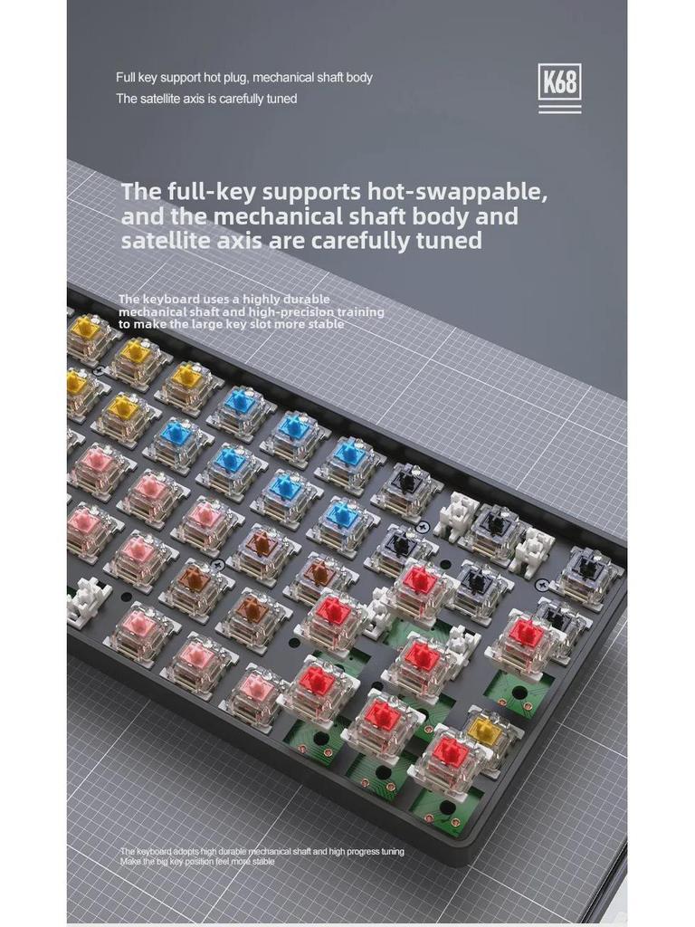 Clavier mécanique sans fil Bluetooth double mode Free Wolf K68, couleur personnalisée, touches de jeu remplaçables à chaud.