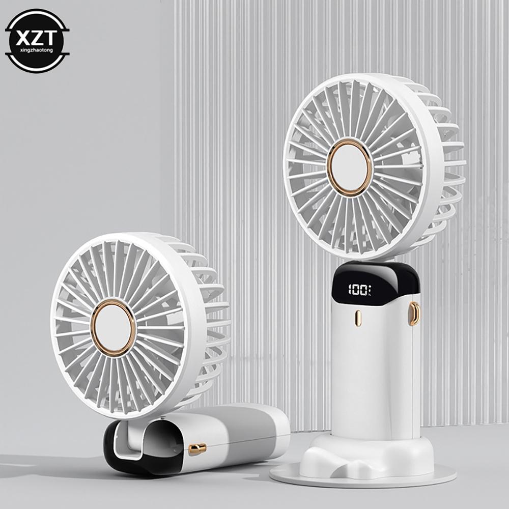Hand-Held Fan LED Display USB Hanging Neck Portable Small Electric Fans Home Office Desktop Folding Summer Air Cooling Fan 1PC
