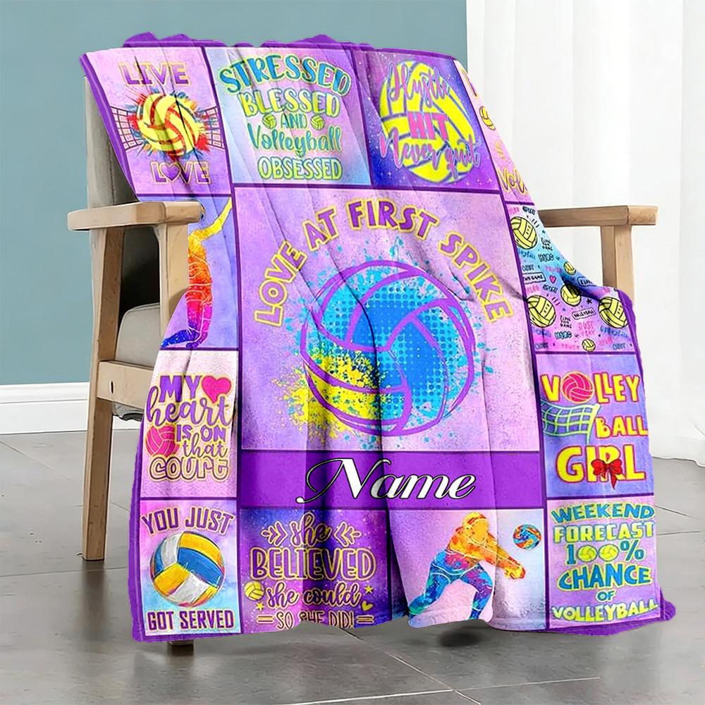 Volleyball Style Personalized Text Blanket Multi-purpose Personalized Blanket Soft Warm Cozy Great for Office Chair Office Seaside Livingroom