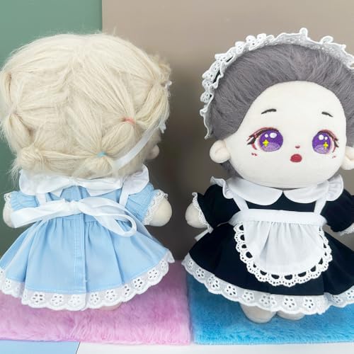 Niannyyhouse 20cm Plüschkleidung, Dienstmädchen-Outfit, Kopfbedeckung, Kleid, Schürze, Puppenkleidung, Baumwoll-Puppenzubehör, Verkleidung (Schwarz)