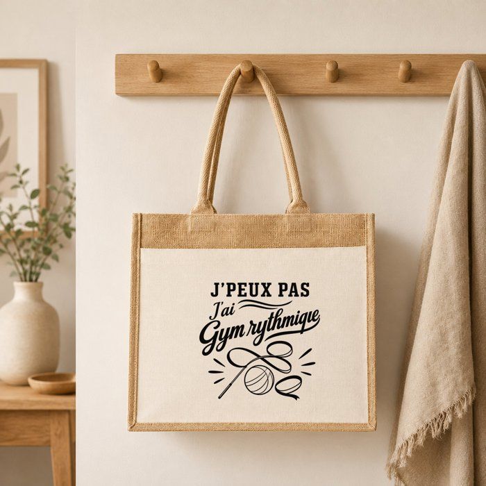 Sac Cabas - PLANETEE - J'peux pas minimaliste - Toile de jute et coton - 21 L (43×33×21 cm) - Anses 65 cm