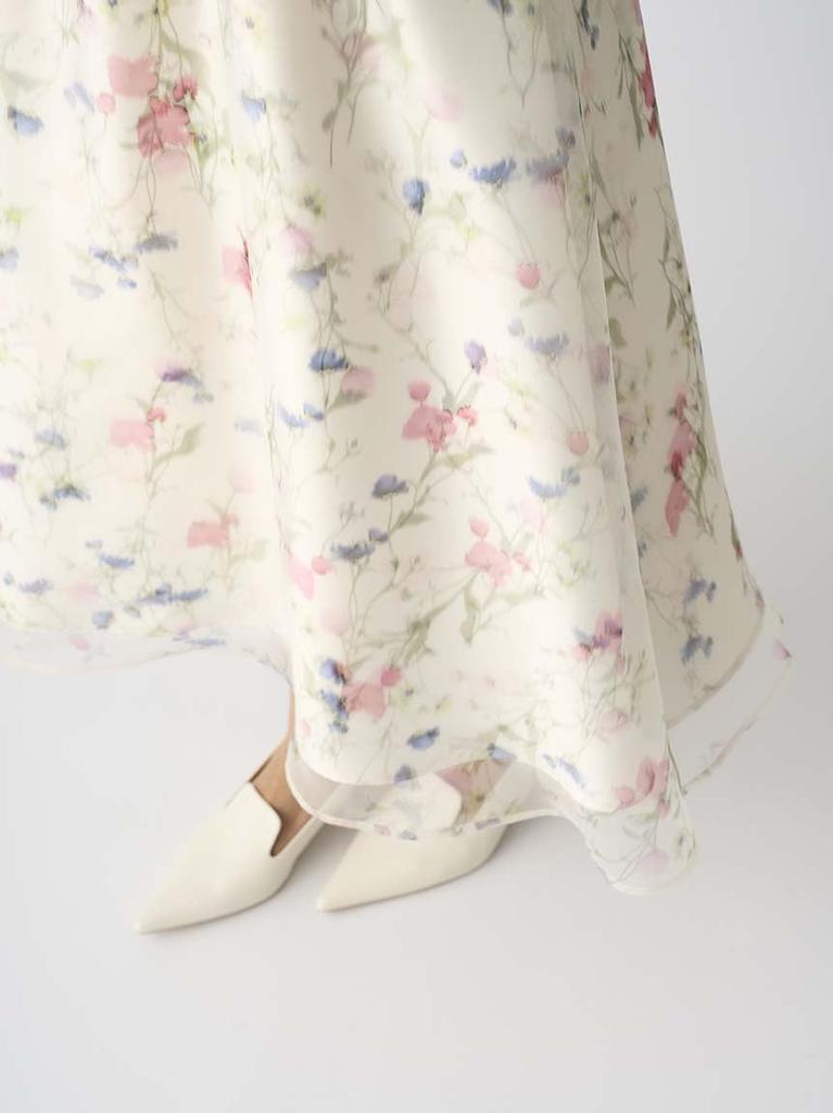 Layered Flower Print Skirt CWFS251054OWHT38