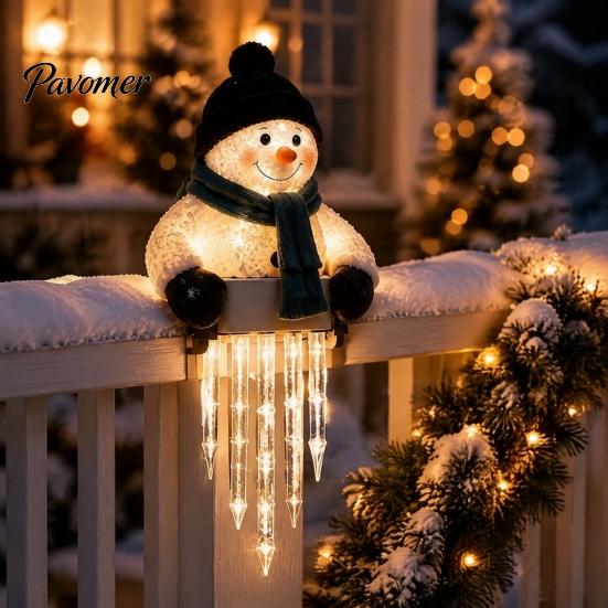 Christmas Lighted Garland Accents Winter Glow Snowman Icicle Light Decor, Outdoor Decorations, Hanging Wonderland Entrance Trim LED Holiday Lights for
