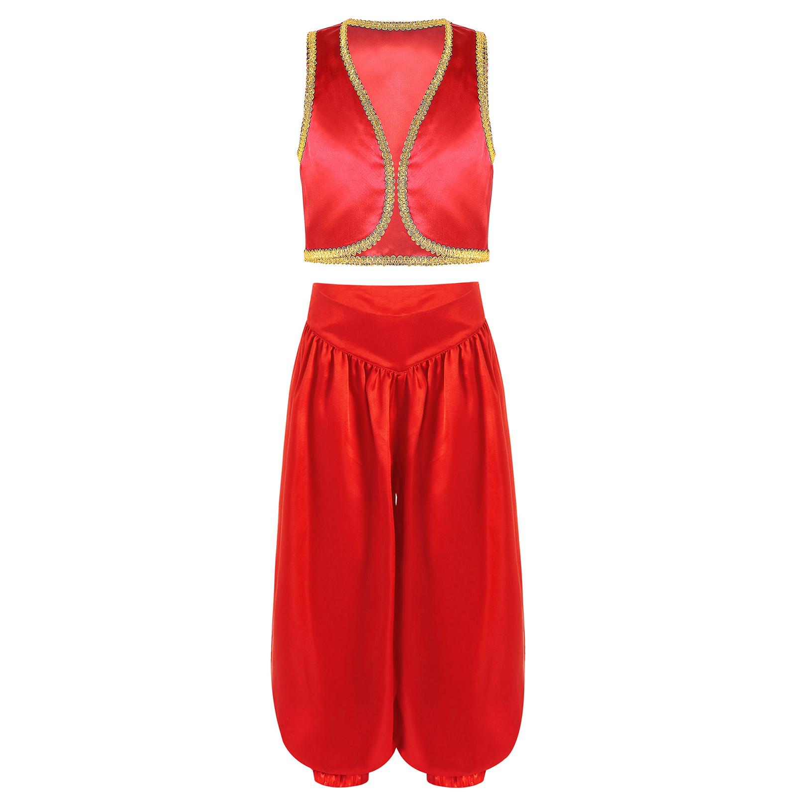 

Boys Halloween Fairytale Character Cosplay Costume Golden Trim Vest Satin Bloomers Pants Performance Outfit 5-6 Years червоний