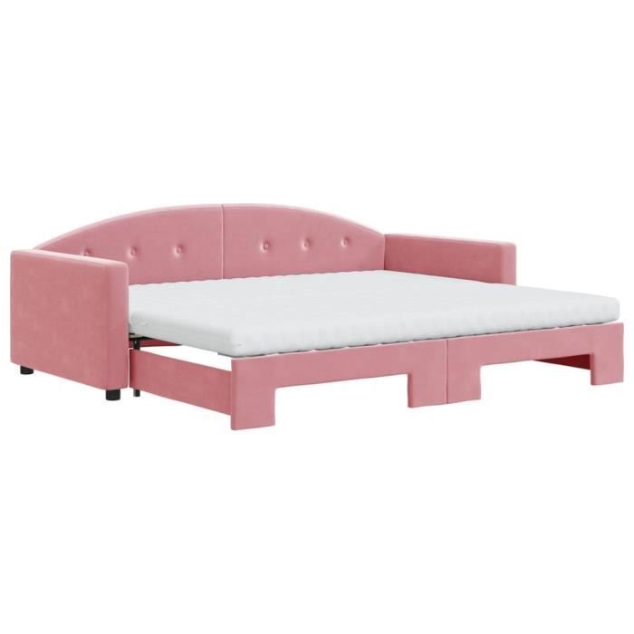 VidaXL Lit de jour avec gigogne et matelas rose 90x200 cm velours 3197328